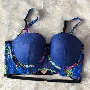 Victorias Secret Mary Katrantzou Fashion Show longline Blue bra 36C New